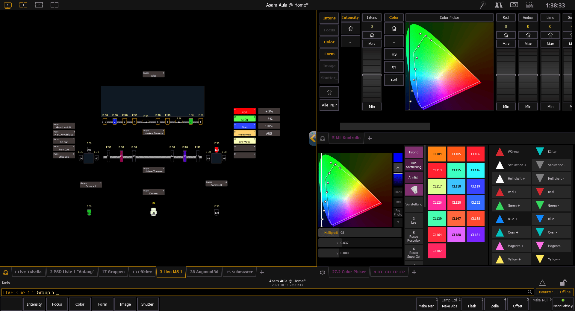 Screenshot von EOS Element 2, der Software des Lichtpultes.